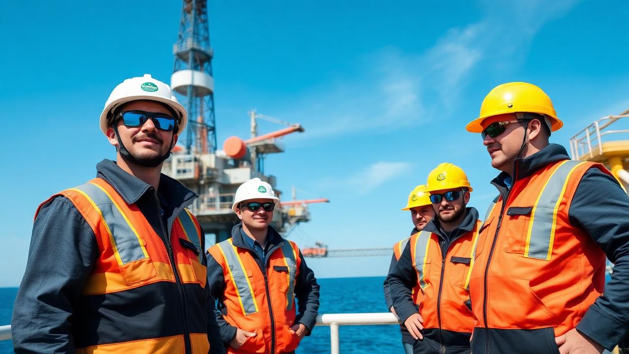 Oil and gas workers on platform